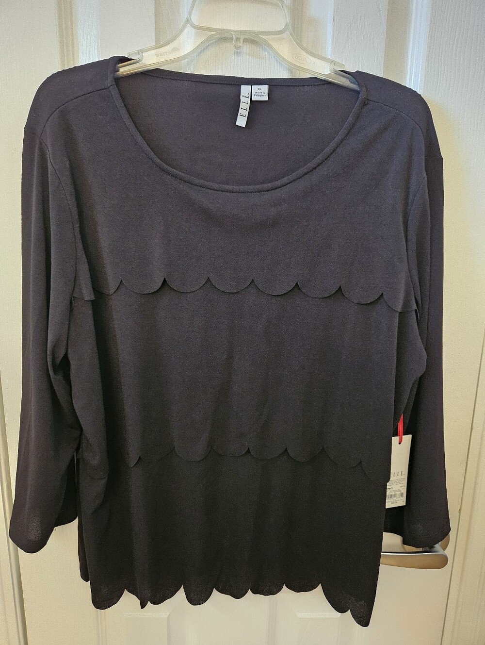 Elle XL 3/4 Sleeve Black Tiered Scallop Knit Top - NWT